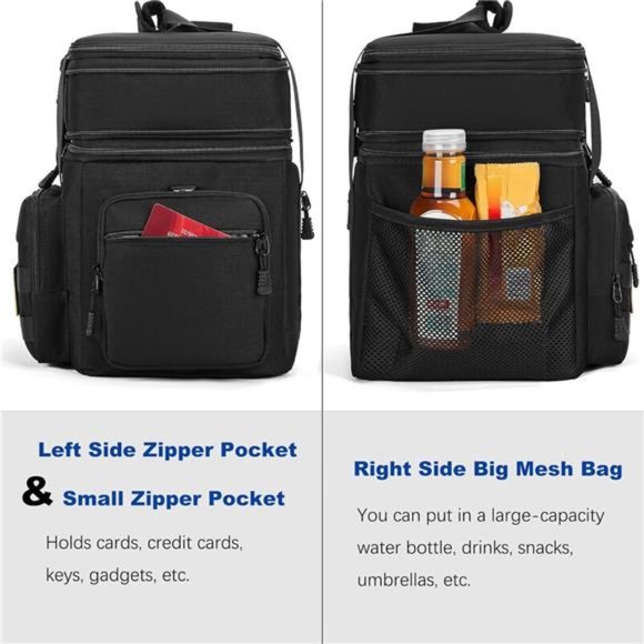 Expandable Tactical Lunch Box for Men, Large Insulated Lunch Bag (Black, 19L) - Picture 2 of 7